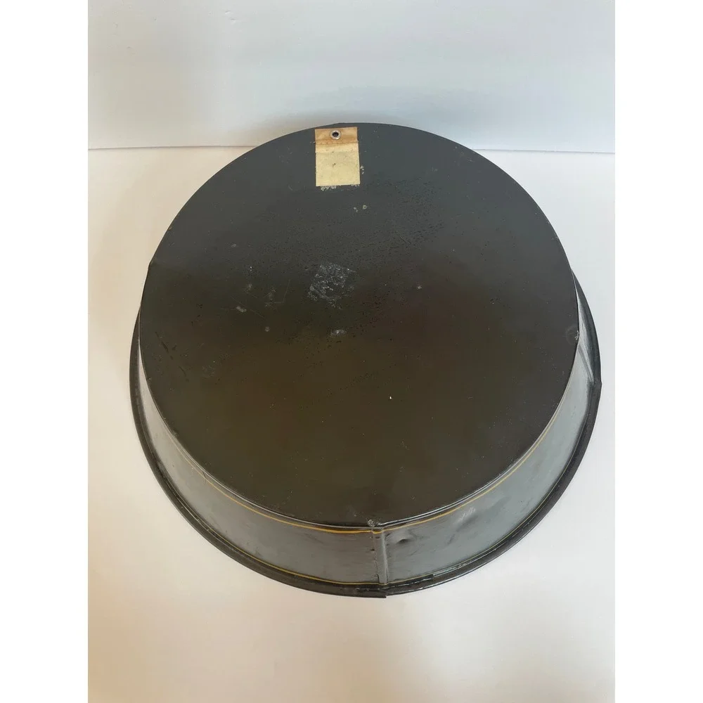 Vintage Toleware Large Round Tin Bowl Black Gold Fruit Basket Hand Painted LARGE